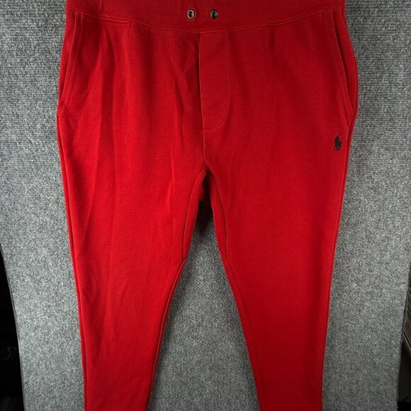 Polo Ralph Lauren Jogger Sweatpants Red Medium Pull On Elastic Waist Logo Adult - Picture 1 of 16